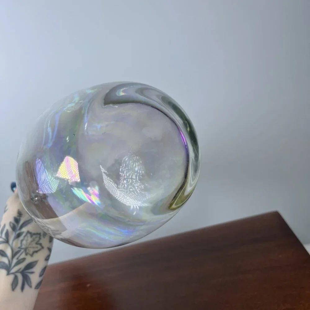 Vintage Iridescent Rainbow Handblown MCM Clear Art Glass Toscany Decanter Genie